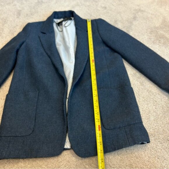 Zara navy blue knit open front blazer pockets Sz S - Picture 5 of 9